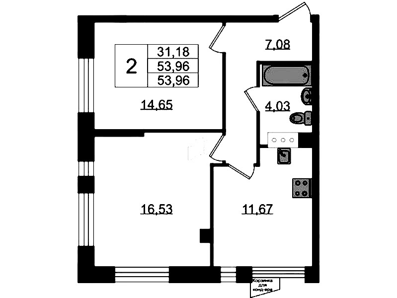 2-комнатная квартира 53.96 м², 3/11 эт., ЖК «VEREN NORT Сертолово»